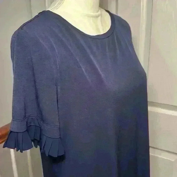 MICHAEL Kors Short Sleeve Stretch Navy Dress with Pleated Sleeves. Women Size L - Picture 3 of 10